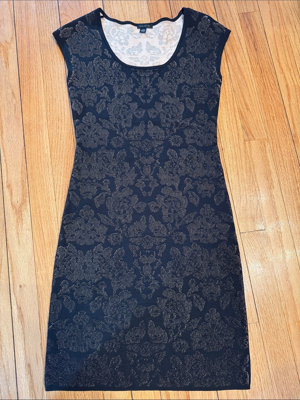 Ann Taylor Dress Black Tan Floral Jacquard Mini Dress XXS